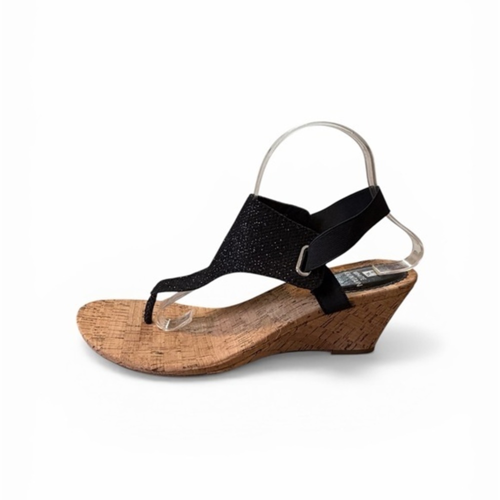 White Mountain All Good Black Cork Wedge Thong Sandals Size 11